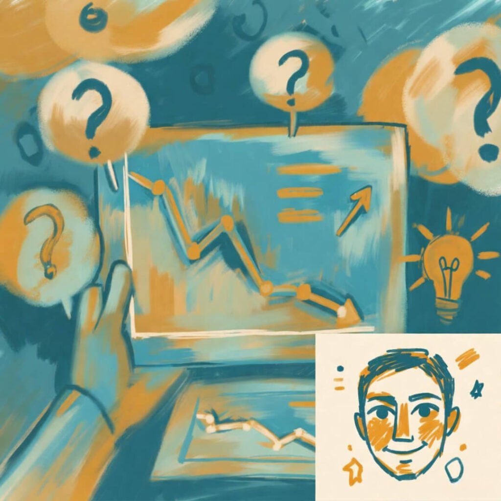 Loan rates chart with relieved self-portrait doodle.